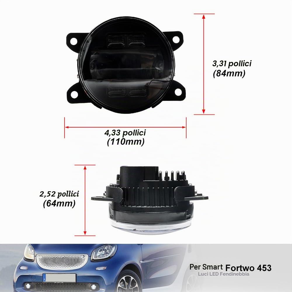 LED LUCI DIURNE DRL Lampadine fendinebbia per Smart Fortwo Forfour W453 per ben.z Citan Paraurti anteriore Fendinebbia Riflettori LAMPADE FRECCE LATERALI DLR Luce di marcia 2x affumicata
