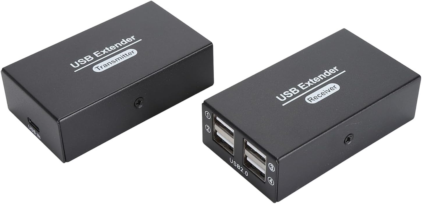 USB Extender Ethernet RJ45 LAN Extension, Transmit 120m/394ft Over Single Ethernet Cat5e 6 7 Up to 480Mbps with 4 USB 2.0 Hub, for for OS X for Android for Linux (US Plug)