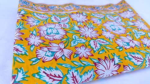 Image of Floral Printed Cotton Fabric Cloth Hand Block Print Fabric Women Material Running Jaipuri Hand Block Printed Women Dress Material Kurtis Natural 44 inch Inches Width 2.5 Meter (Pattern 17)