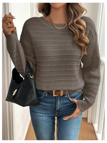 Image of MakeMeChic Women's Bow Sweater Drop Shoulder Crew V Neck Fall Sweaters Pullover Tops