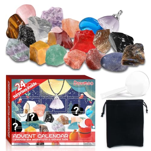Edelsteine für Kinder, Edelstein Adventskalender Kristalle Steine 24 Stück,Kristalle Heilsteine Set,Gesteine und Mineralien zum Sammeln und Lernen, Geschenke kinder