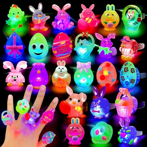 AIVEI Easter Egg Fillers Light Up Rings Basket Stuffers Toys Gifts for Kids