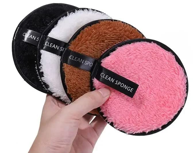 Professional Beauty Makeup Cleaning Reusable Sponge Puff Washing Pad Exfoliating Double Layer Reusable Makeup Removal Wipes for Women and Girls - Multicolor - Pack of 4-image-12
