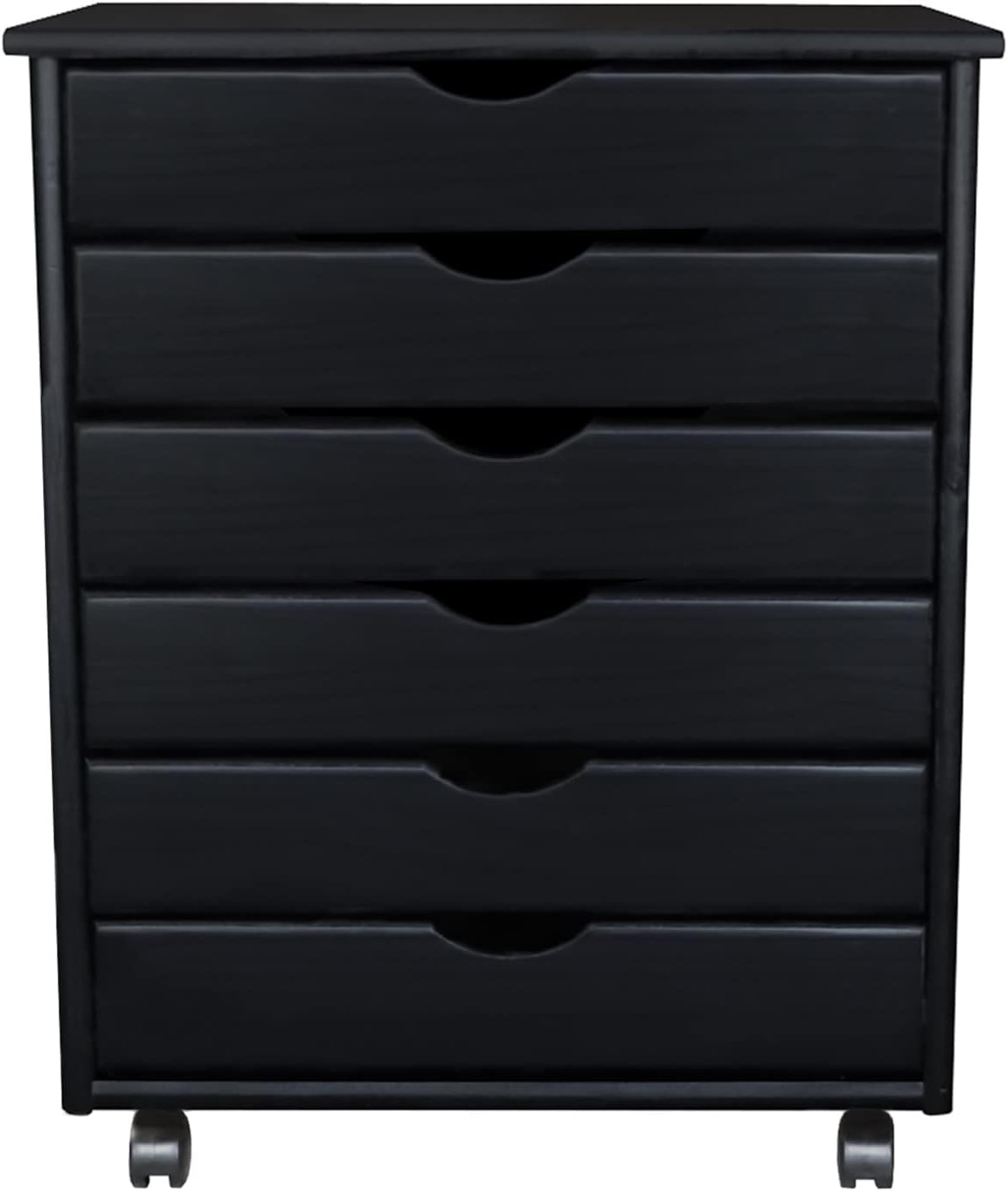 Adeptus Original Roll Cart, Solid Wood, 6 Drawer Extra Wide Drawers Roll Carts, Black
