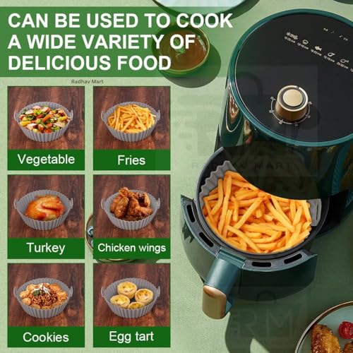 Image of Round Silicone Air Fryer Liners 8 Inch | Nonstick Reusable Baking Tray Basket with Handles, Heat Resistant Oven Accessories (Multicolor)