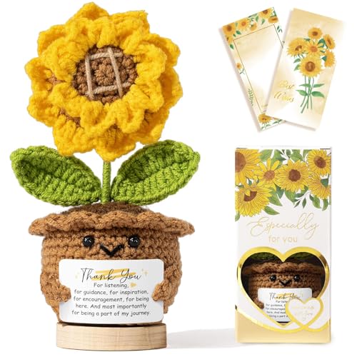 Thank You Gifts for Women Handmade Emotional Support Plush Positive Handmade Crochet Sunflower Teacher Appreciation Gifts Mothers Day Birthday Thank You Gift for Women Mom Coworker Boss Friends Her