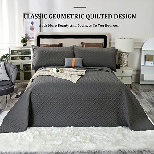 Ofixi 128X120 Extra Large King Comforter 3 Piece Quilts Set Oversized King Plus Lightweight Summer Bedspread Bedding Coverlet Reversible For All Season With Matching Shams, Dark Grey #TOP1
