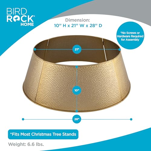 BIRDROCK-HOME-4-Panel-Hammered-Metal-Christmas-Tree-Collar-Stylish-Holiday-Tree-Skirt-Alternative-Durable-Iron-Construction-Base-Cover-Protects-Tree-Base-from-Pets-Easy-Assembly-Gold BIRDROCK HOME 4 Panel Hammered Metal Christmas Tree Collar Stylish Holiday Tree Skirt Alternative Durable Iron Construction Base Cover Protects Tree Base from Pets Easy Assembly Gold