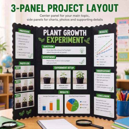 Image of Ctosree 18 Pcs 14 x 22 Inch Tri Fold Poster Board Bulk for Display,Black | Science Fair Project,Classroom Display Paperboard, Single Wall Build, Lightweight Presentation Board,3 Panels