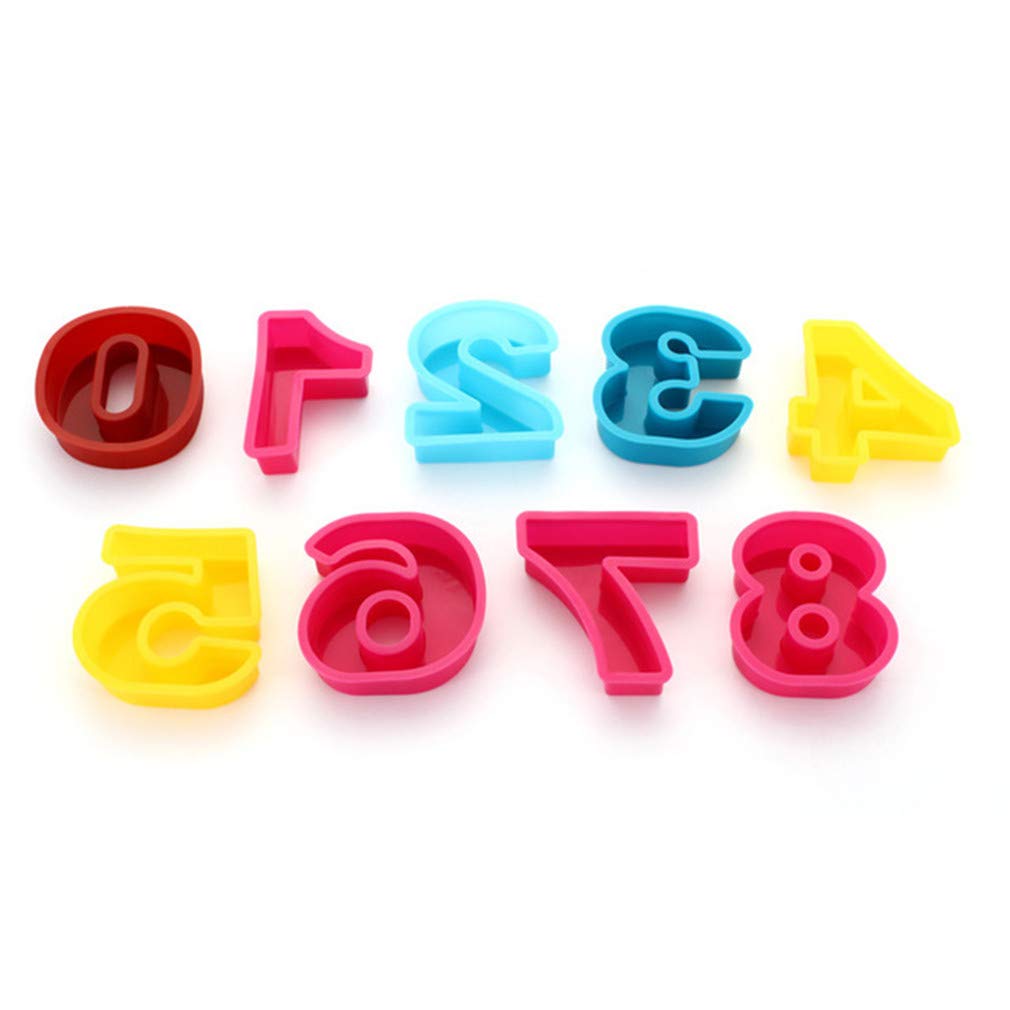 9Pcs Silicone Baking Cake Pans 0-8 Number DIY Cake Mold Bread Mousse Jelly Mould for Birthday Wedding Anniversary(Random Color)
