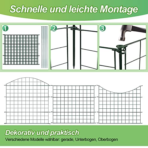 SWANEW Teichzaun,steckzaun,Gartenzaun Metall,Freigehege,Zaun,Gitterzaun,gehege kaninchen,zaun für hunde, Zaun Teich 11tlg 5 Zaunelemente und 6 Befestigungsstäben (Gerade)