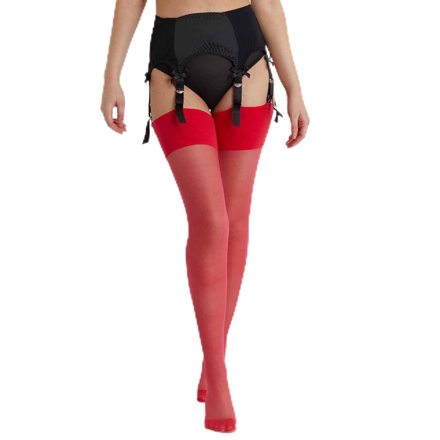 Playful Promises Women's Red Lollipop Seamed Stockings - Bright 15 Denier Hosiery, Vintage Inspi Nylon Stockings With Back Seam, Reinforced Heel And Toe For Elegant Style