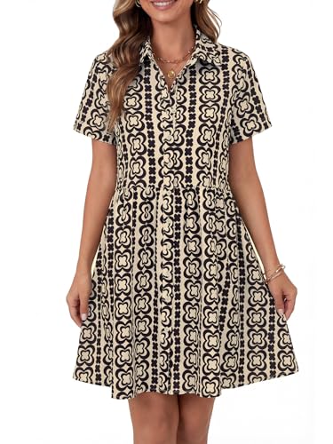 Image of Rooscier Women's Striped Shirt Dress Button Down Collared Short Sleeve Mini Dress