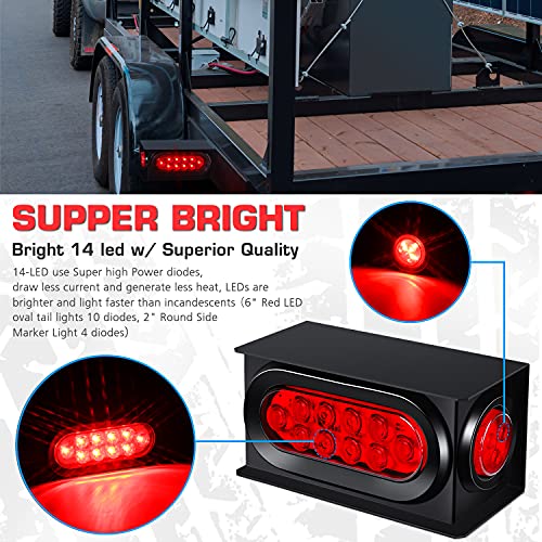 Linkitom Trailer Lights Welded Mount Steel Boxes Kit W/6 Inch Led Oval Tail Lights & 2 Inch Led Red Round Side Lights W/Grommet Wire Connectors, 2 Pack #TOP1