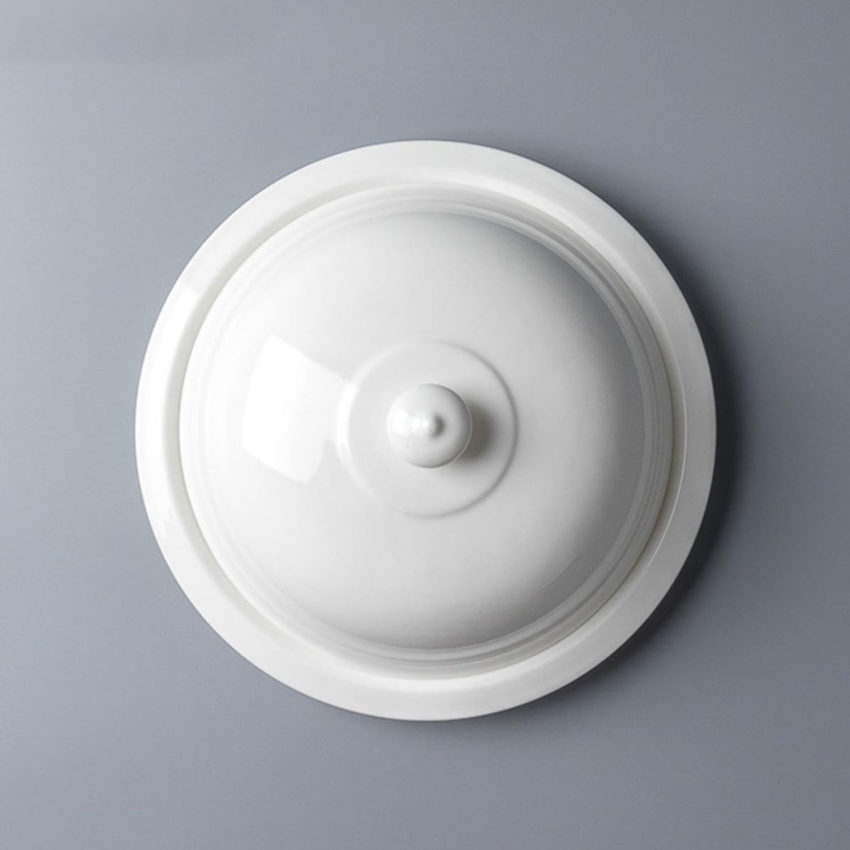 DECHOUS Piatto in Ceramica Francese con Coperchio, Piatto da Portata Bianco per Bistecca e Dessert, Resistente per Uso Prolungato, per Casa e Hotel