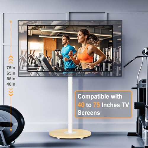 unho White Floor TV Stand with Wheels Adjustable Height Wooden Base VESA 600x400 for 40-75 Inch - Image 2