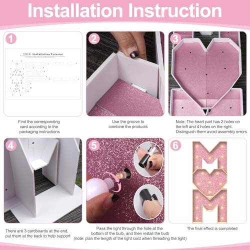Image of Mother's Day Decorations LED Letter Lights, 4 Feet Tall 'MOM' Marquee Letters Lights Large Heart Sign for Mother's Day Wall Deor Birthday Party Decorations Supplies, Pink