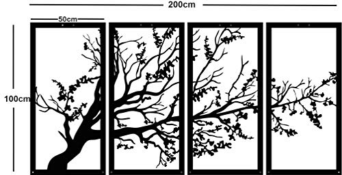 Metal Wall Art, Tree Of Life 4 Panels, Metal Tree Wall Art, Tree Sign, Metal Wall Decor, Interior Decoration, Housewarming Gift, 4 Pieces Wall Hangings (79"W X 39"H / 200X100 Cm) #TOP1