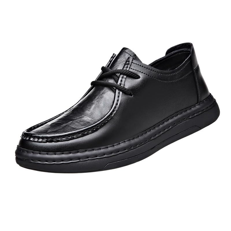 Men's Casual Genuine Leather Flats Soft Driving Walking Loafer Shoes Fashion Lace Up Lug Sole Business Office Dress Shoes