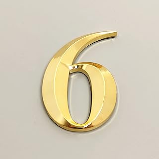 Selbstklebende 3D Hausnummern 70mm Ziffern 0?9 Buchstaben A?F Moderne Goldene Galvanik Nummernalphabet Hoteltür Adresse 3M Rückseitenkleber Aufkleber Schild, für Mülleimer Briefkasten (6)