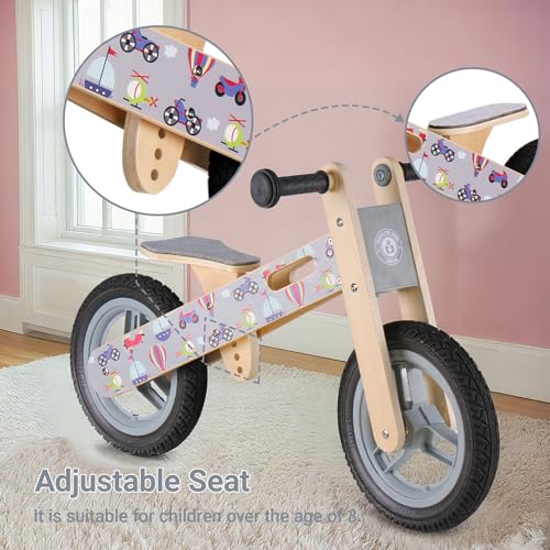 Image of Wooden Toddler Balance Bike, Kids Balance Bike for 3 Year Old with Adjustable Seat, No Pedal Toddler Bicycle for Kids 3-5 for Boys and Girls Birthday Gifts Toys