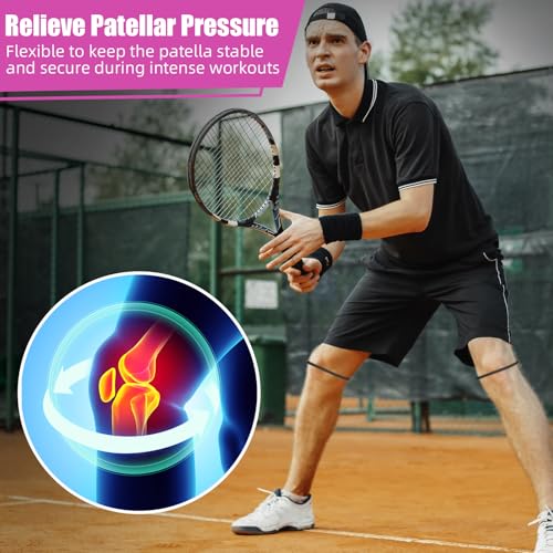 Image of Foilswirl Silicone Patella Knee Band for Basketball Patella Tendon Support Knee Pain Running Tendon Brace Support Strap(4,Black and Rose Red,M)