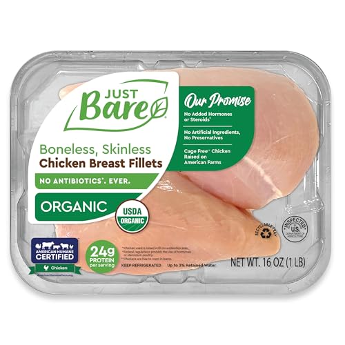 Just Bare® Usda Organic Fresh Chicken Breast Fillets | Antibiotic Free | Boneless | Skinless | 1.0 Lb