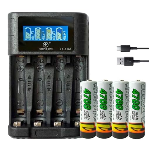 Carregador De Pilhas com Display + 4 Pilhas AA Recarregável