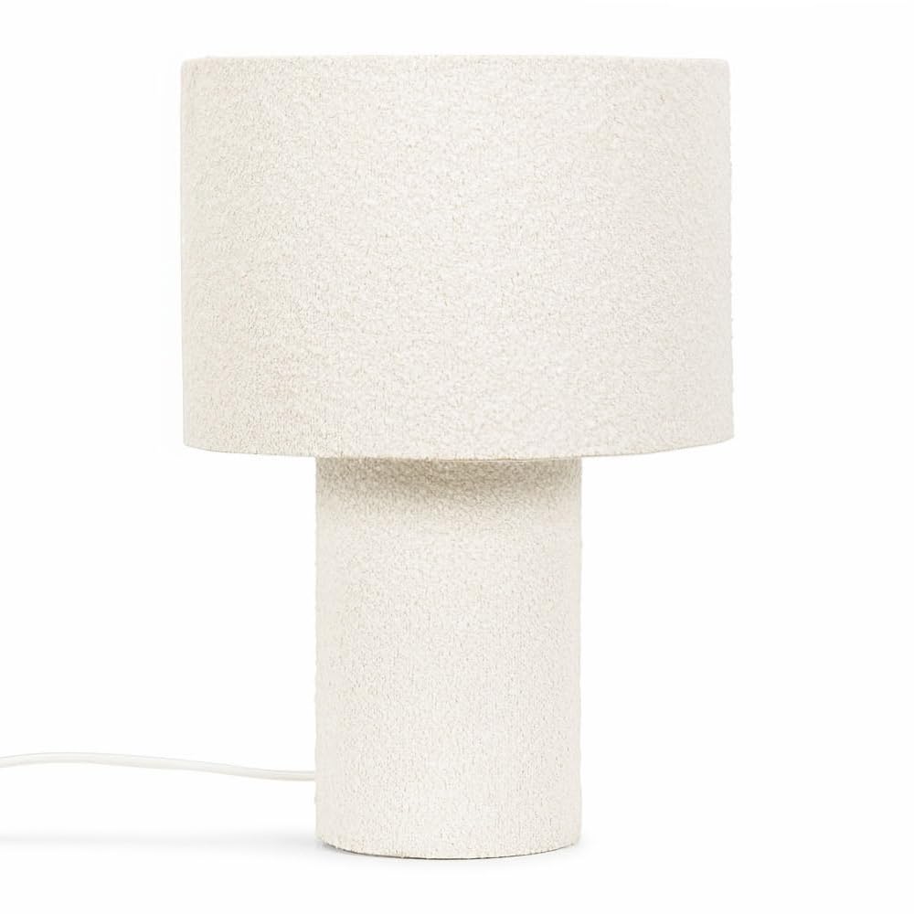 ValueLights | Natural Cream Boucle Bedside Table Lamp with a Drum Lampshade Shade Living Room Bedroom Light + LED Bulb | Table Lamps & Home Improvements Essential
