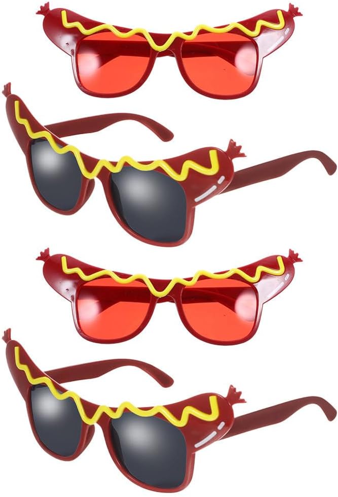 4pcs Hot Dog Glasses Funny Hot Dog Sunglasses Halloween Party Eye Glasses Photo Props for Masquerade Carnival Dress Up Costume Accessories