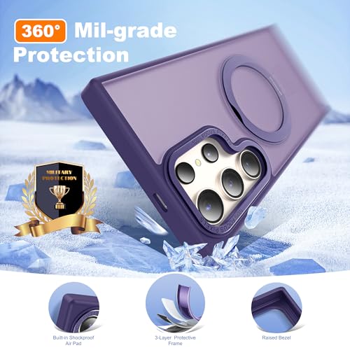 Image of Compatible with Samsung Galaxy S24 Ultra Case with 360Rotatable Magnetic Ring Stand Compatible with Mag-Safe Military Protection Matte Translucent Phone Cases for S24 Ultra 6.8 inch,Dark Purple