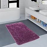 Paco Home Badezimmer Teppich Einfarbig Kuschelig Gemütlich In Versch. Größen u. Farben, Grösse:50x80 cm, Farbe:Lila