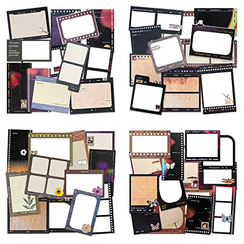 Mayplous 4er Pack Filmstreifen Scrapbook Papier – Vintage Dekor Kraftpapier mit Retro Memo & Beschreibbaren Tags, Einseitige Starke Bögen für Kartenbasteln, Basteln, Collage & Geschenkdeko (Classic)
