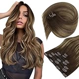 Sunny Dip and Dye Ombre Clip in Human Hair Extension 20 Inches Remy Full Head Brown to Blonde Remy Clip in Extensions 7pcs 120gram