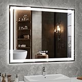 YU YUSING Espejo Baño con Luz 100 x 80 cm, Espejo Pared LED con 3 Colores, Luz Ajustable, Interruptor Táctil, Visualización de Tiempo, Marco de Metal, Antivaho, IP44, Horizontal, Plata