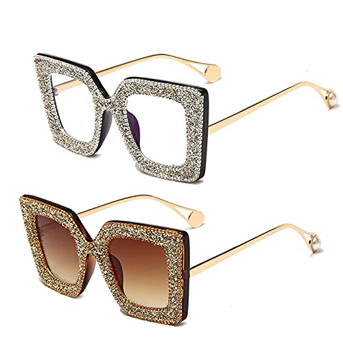 willochra Cute Sparkling Crystal sunglasses women Rhinestone Square Sun glasses Bling Diamond Party Sunglasses