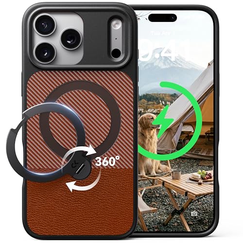 【機能美を纏う&無言の名刺】CASEKOO iPhone 17 Pro MAX 用 ケース 360°回転スタンド搭載 MagSafe対応 360°全方位米軍MIL規格 耐衝撃 縦横両対応 高耐久 指紋防止 滑り止め ワイヤレス急速充電対応いphone17pro 用 ケース 6.3インチ「MagicStand Pro」(テクスチャオレンジ)