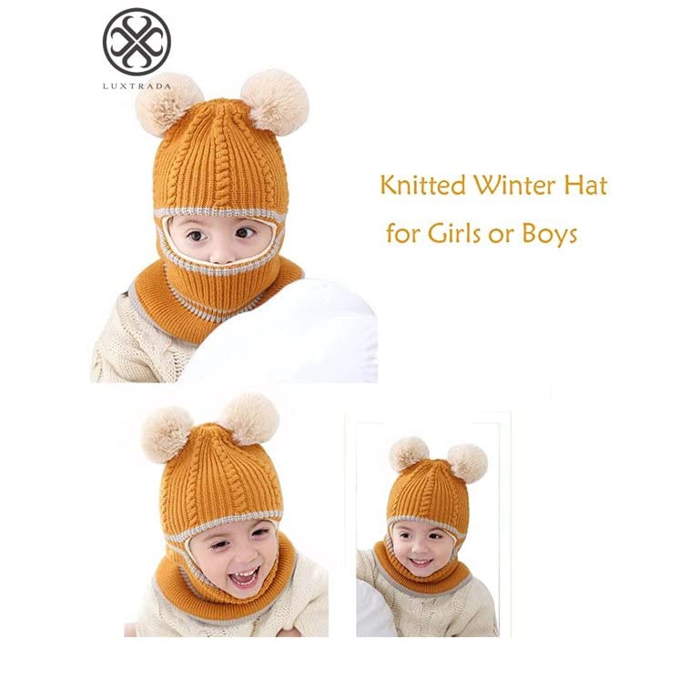 Image of Toddler Winter Hat With Scarf and Earflap Hood - Fleece Lined Monkey Cap for Baby and Kids (6 Months to 7 Years)