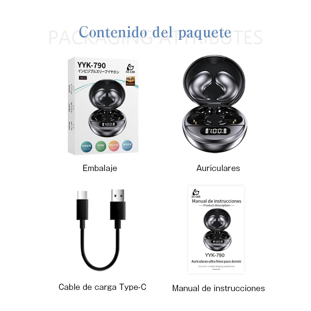 Auriculares Bluetooth 5.3 para Dormir, Mini intrauditivos Independientes L/R, diseño ergonómico, cancelación Activa de Ruido, Alta fidelidad, compatibles con iOS/Android/PC.(Blanco)