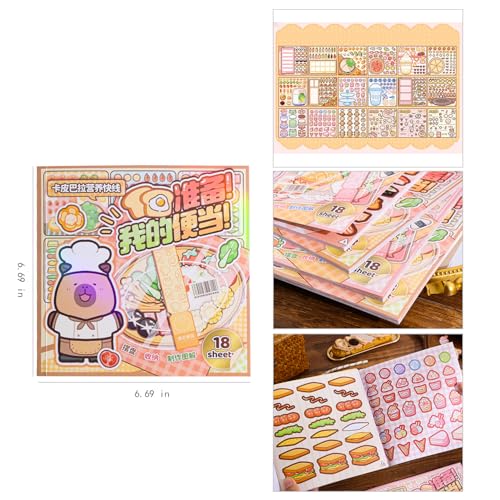 Image of Girl's Japanese Kawaii Food Platter Scene Sticker Book, 18 Sheets DIY Sukiyaki Stickers, 3 Recipes + 15 Plating Stickers Book for DIY Scrapbooking Journaling Handbook Decoration
