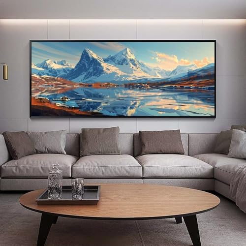Peinture diamant hiver XXL pour décorer le salon avec un grand paysage de montagne