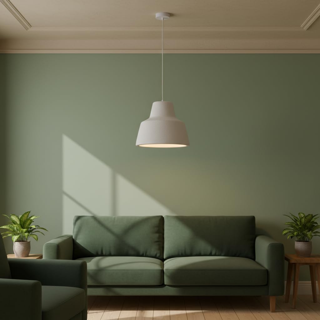 BARCELONA LED Lámpara Colgante Wabi Sabi Grande 30cm Blanca, Diseño Japonés Moderno con Acabado Piedra en Resina, Estilo Industrial Clásico, Casquillo E27
