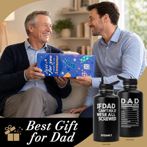 Image of DYSANKY Fatehers's Day Water Bottle Gift for Dad- 64 oz Insulated Stainless Steel Bottle with Carrier Bag, Strap & Gift Box - BPA-Free - Ideal for Hiking, Camping & Travel 64 oz