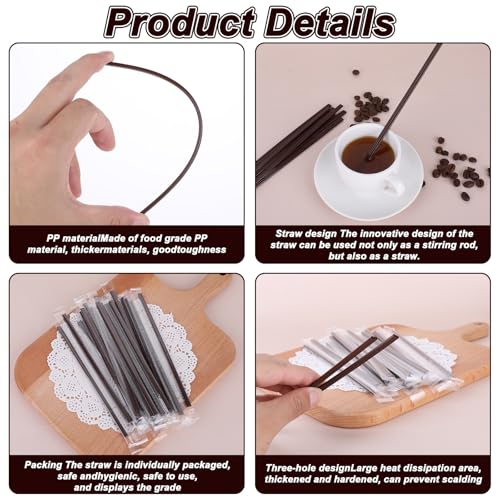Innohhustle 602040_1_DVREKLGD 100 Pcs Coffee Stirrer Straw Three Holes Coffee Stir Sticks 6.7 Inch Coffee Stirrers Sticks Individually Wrapped 2-In-1 Disposable Plastic Coffee Stir Sticks Cocktail Straws Party Drinking Supplies thumb #2