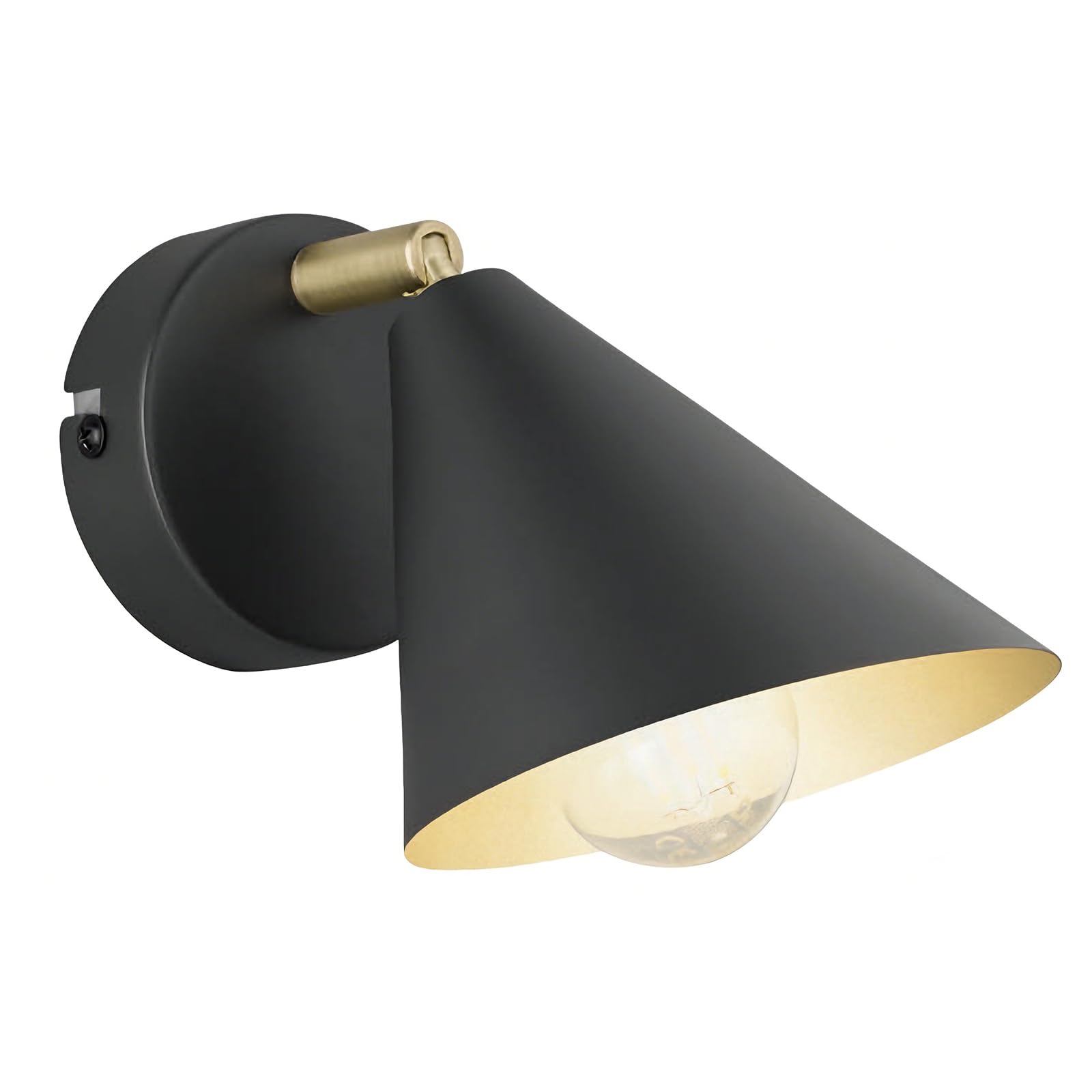KnLnny Ware Industrial Wall Sconce, 350° Horizontal & 90° Vertical Adjustable with E14 Socket, Black Exterior Gold Interior Vintage Metal Light for Living Room Bedroom Hallway (No Bulbs)
