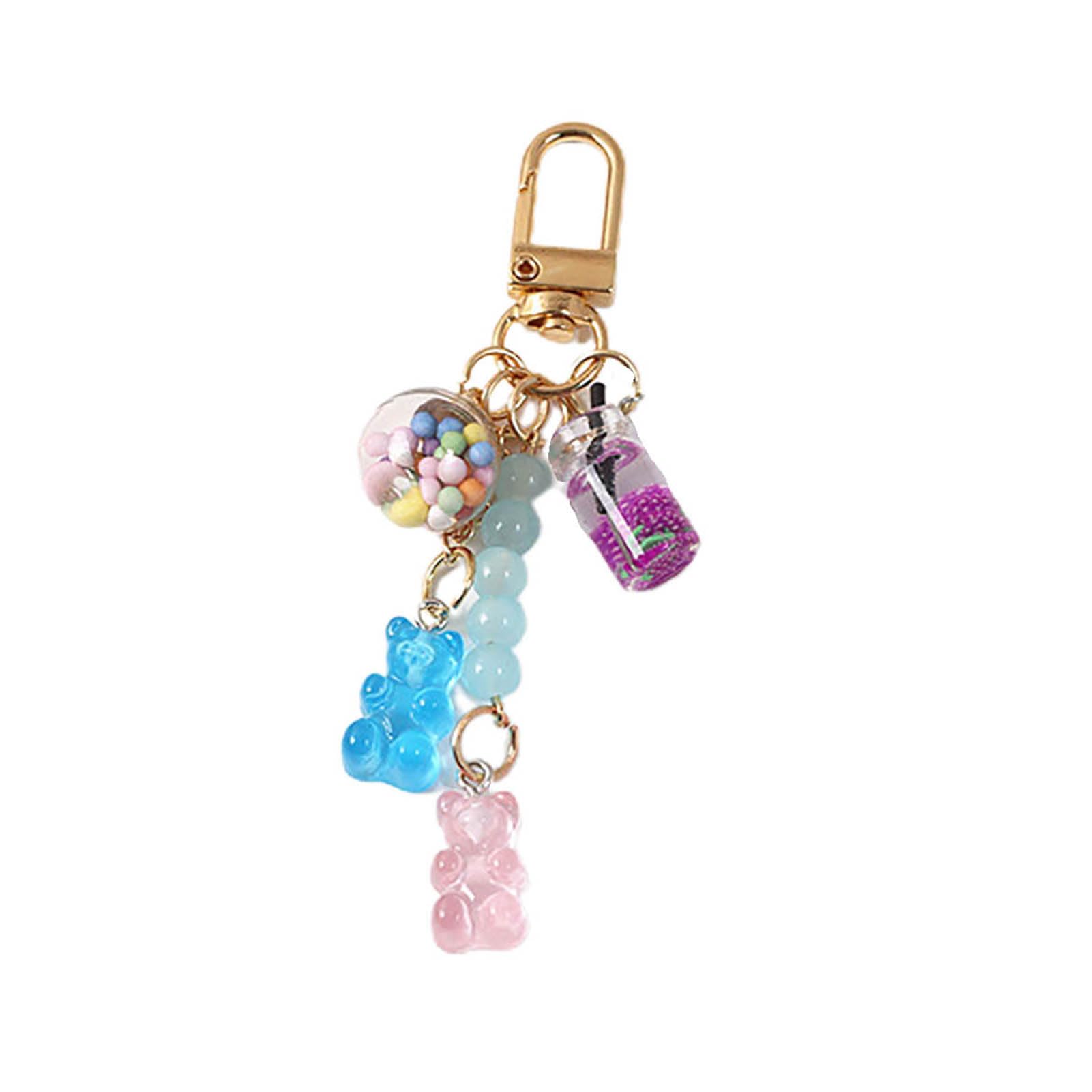 Cute Resin Gummy Bear Key Chain Candy Color Animal Bear Charms Keychains Car Keys Bag Pendant Keyring Jewelry Gift