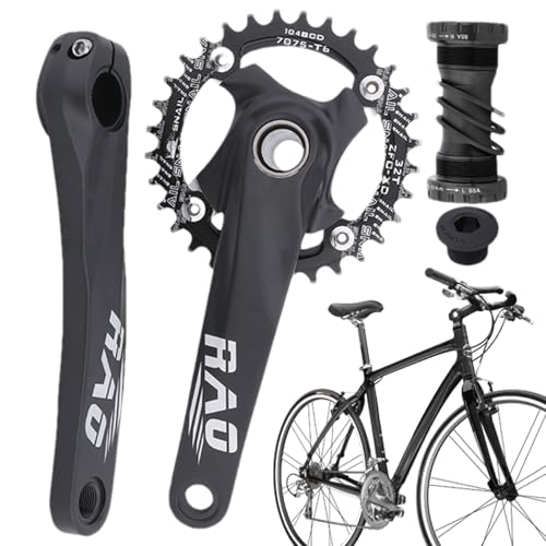 Crank Mountain Bike, Hollow Integrated, 0.94 Inch 170mm Aluminum Alloy Chainring, Narrow Wide Sprocket with Options, Bottom Bracket Gear for 8–12 Speed Cyclist Bikes, Black