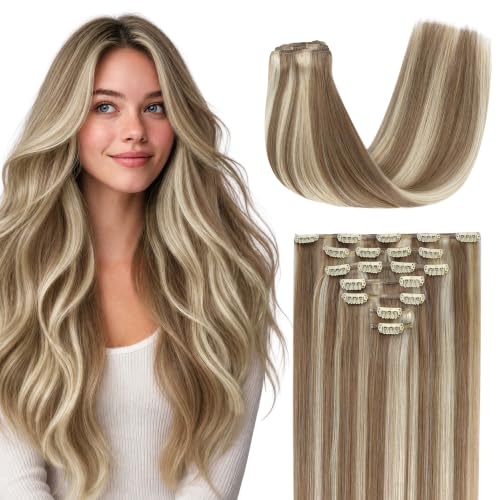 Image of GOO GOO Clip in Hair Extensions Real Human Hair Blonde Remy Extensions
