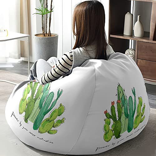Hiseng Funda de puf, Sillón de Pera sin Relleno,patrón de Cactus Sofa Puff Gaming Salon Funda Moderno Sin Relleno para Niños y Adultos, Bean Bag con Asa para Salón (Flores de Cactus,90x110cm)