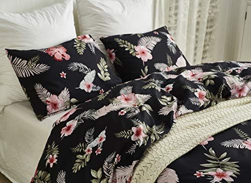 Omela Double Size Duvet Cover Set (200x200cm) Chic Flowers Green Print + 2 Pillowcases(50x75cm) Ultra Soft Hypoallergenic Microfiber Breathable(Double,F-001)